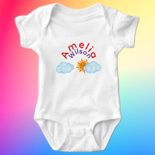Cute Rainbow Name Sun Cloud Baby Bodysuit