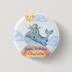 Cute rainbow octopus Whale fish Birthday party 3 Cm Round Badge