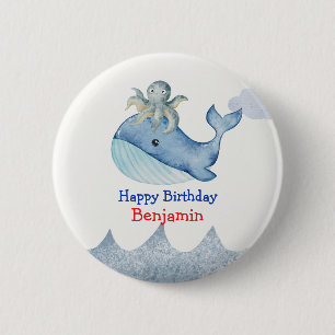 Cute rainbow octopus Whale fish Birthday party 6 Cm Round Badge