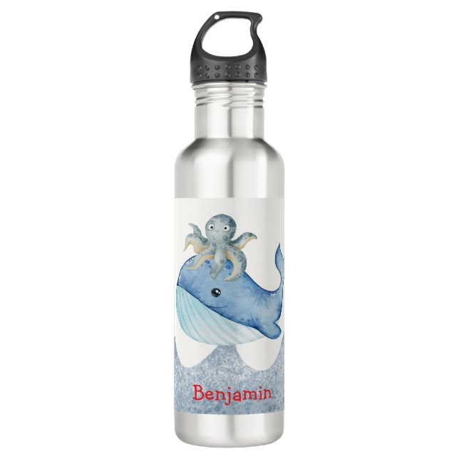 Cute rainbow octopus Whale fish Birthday party 710 Ml Water Bottle (Front)