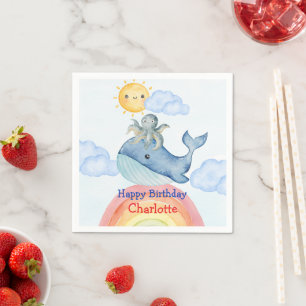 Cute rainbow octopus Whale fish Birthday party Napkin