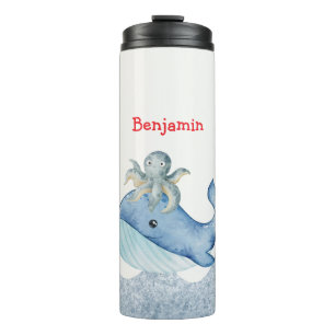 Cute rainbow octopus Whale fish Birthday party Thermal Tumbler