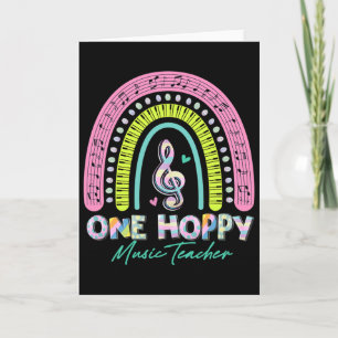 Cute Rainbow One Hoppy Music Teacher Happy Easter Card