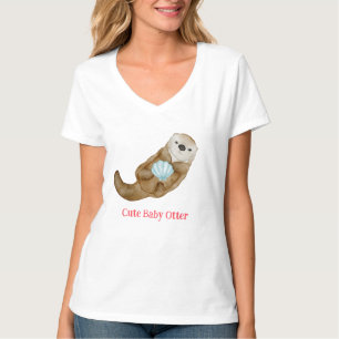Cute rainbow Otter Scallops Birthday party T-Shirt