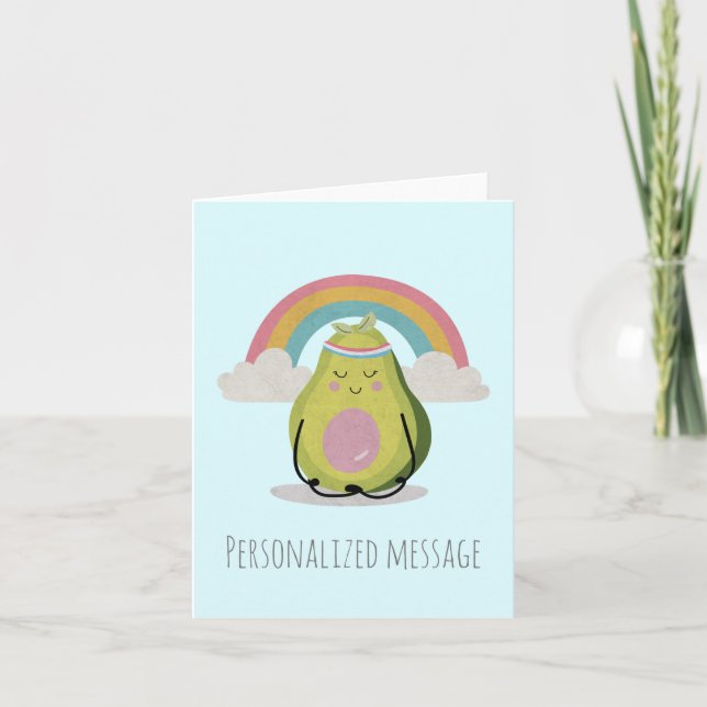 Cute Rainbow over Avocado doing Yoga Thank You Card (Front)