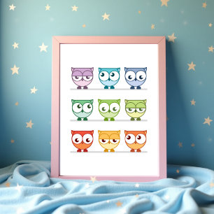 Cute Rainbow Owl Nursery Wall Art Poster