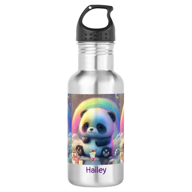 Cute Rainbow Panda Name Personalised 532 Ml Water Bottle (Front)