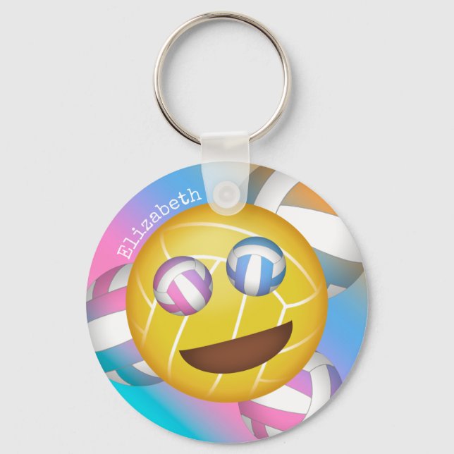 cute rainbow pastels smiling face volleyball emoji key ring (Front)