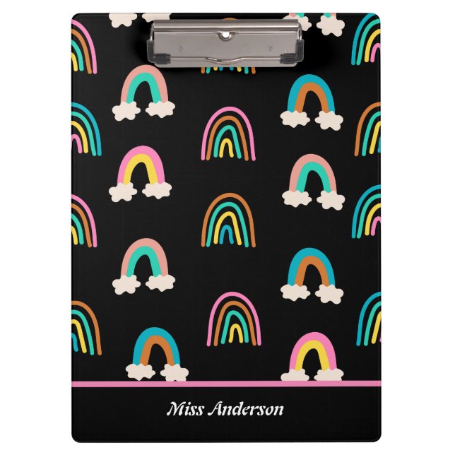 Cute Rainbow Patten Customisable Teacher's  Clipboard (Front)