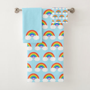 Cute Rainbow Pattern Blue Bath Towel Set
