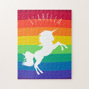 Cute Rainbow Pattern White Unicorn Personalized Jigsaw Puzzle