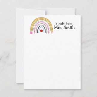 Cute Rainbow Pencil Apple Teacher "A Note From" Card