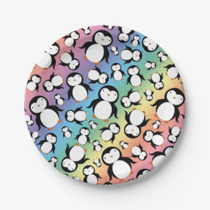 Cute rainbow penguin pattern paper plate