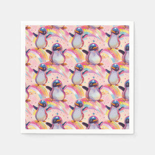 Cute Rainbow Penguins and Stars Pattern Napkin