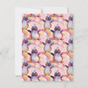 Cute Rainbow Penguins and Stars Pattern Postcard