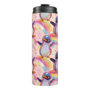 Cute Rainbow Penguins and Stars Pattern Thermal Tumbler
