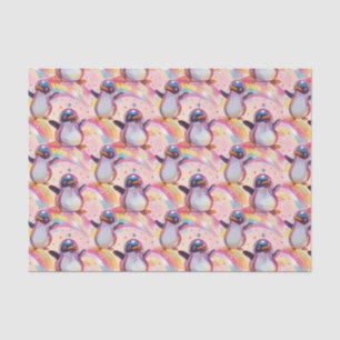 Cute Rainbow Penguins and Stars Pattern Tissue Paper
