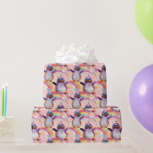 Cute Rainbow Penguins and Stars Pattern Wrapping Paper