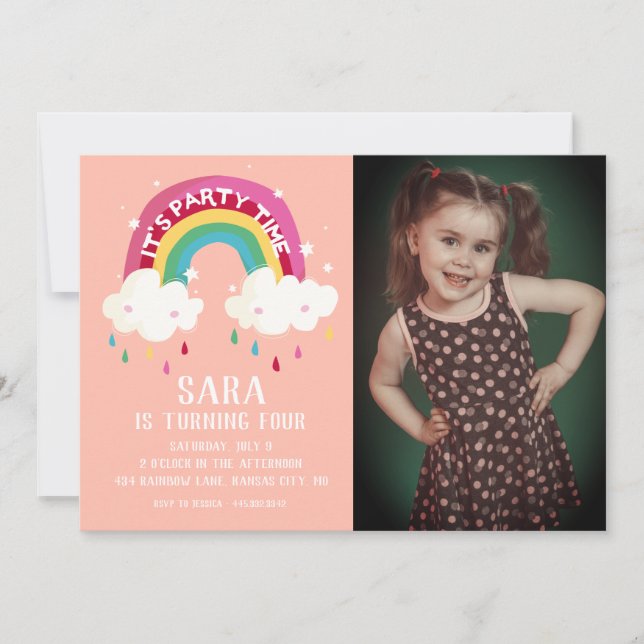 Cute Rainbow Photo Birthday Invitation (Front)