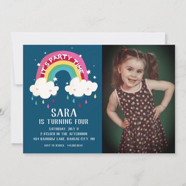Cute Rainbow Photo Birthday Invitation (Front)