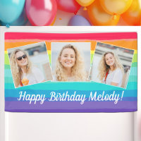 Cute Rainbow Photo Collage Custom Birthday Party