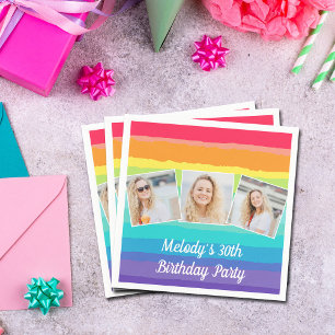 Cute Rainbow Photo Collage Custom Birthday Party Napkin