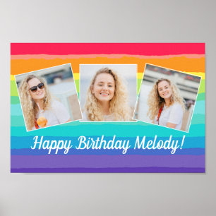 Cute Rainbow Photo Collage Custom Birthday Party Poster