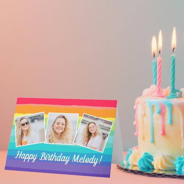 Cute Rainbow Photo Collage Personalised Birthday Card (Creator Uploaded)