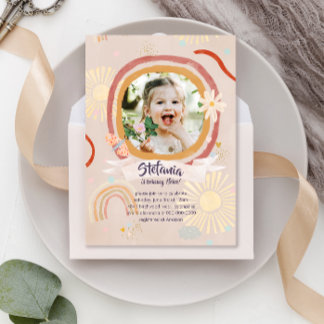 Cute Rainbow Pink Birthday Invitation