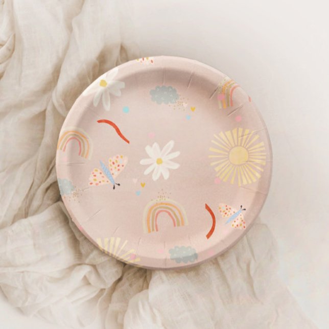 Cute Rainbow Pink Birthday Paper Plate (Creator Uploaded)