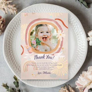 Cute Rainbow Pink Birthday Thank You Card