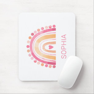 Cute Rainbow, pink boho watercolor Mouse Mat