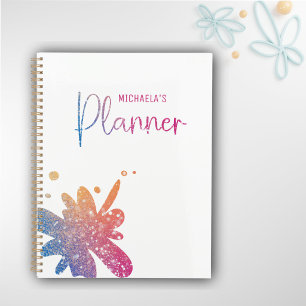 Cute Rainbow Pink Glitter Splatter Planner
