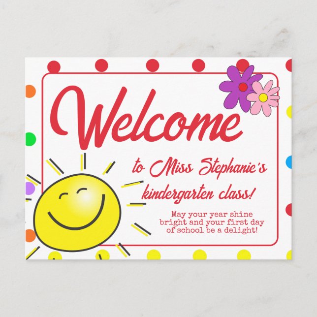 Cute Rainbow Polka Dot Sunshine Welcome To Class Postcard (Front)