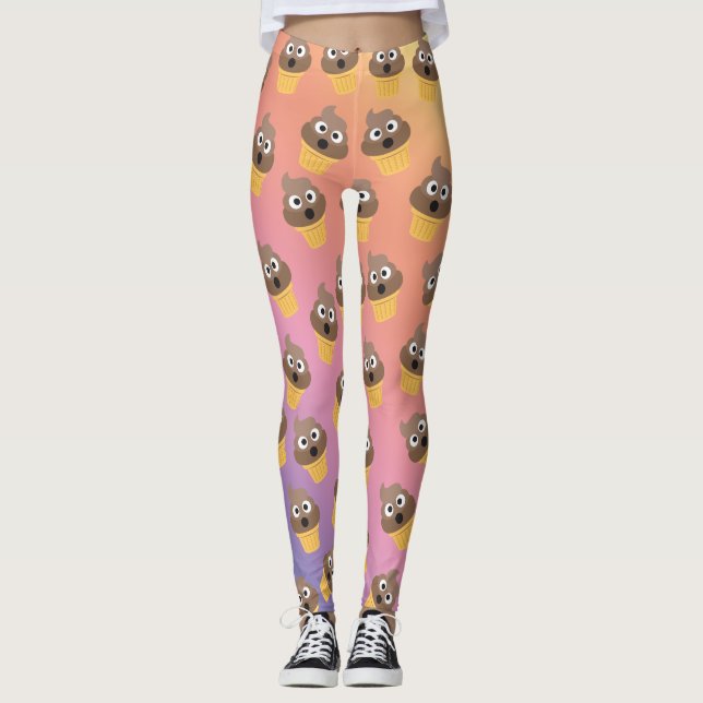 Cute Rainbow Poop Emoji Ice Cream Cone Pattern Leggings (Front)