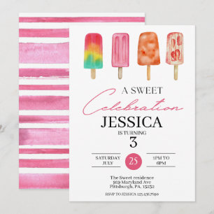 Cute Rainbow popsicle ice cream birthday party  Invitation