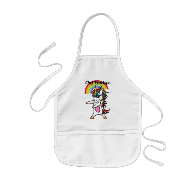 Cute Rainbow Pretty Dancing Unicorn Kids Apron (Front)