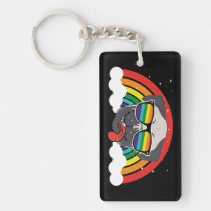 Cute Rainbow Pug Key Ring