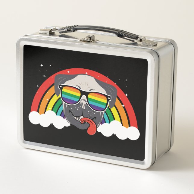 Cute Rainbow Pug Metal Lunch Box (Front)