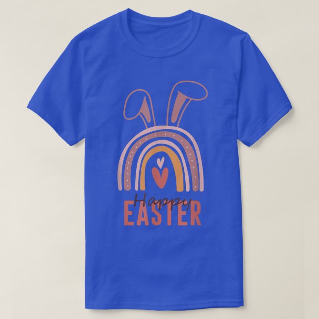 Cute Rainbow Rabbit Bunny Ears Happy Easter for wo T-Shirt (Design Front)