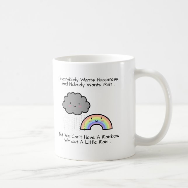 Cute Rainbow Rain Cloud Happiness Quote Coffee Mug (Right)