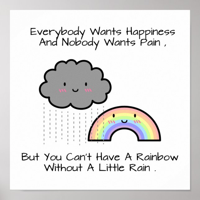 Cute Rainbow Rain Cloud Happiness Quote Poster (Front)