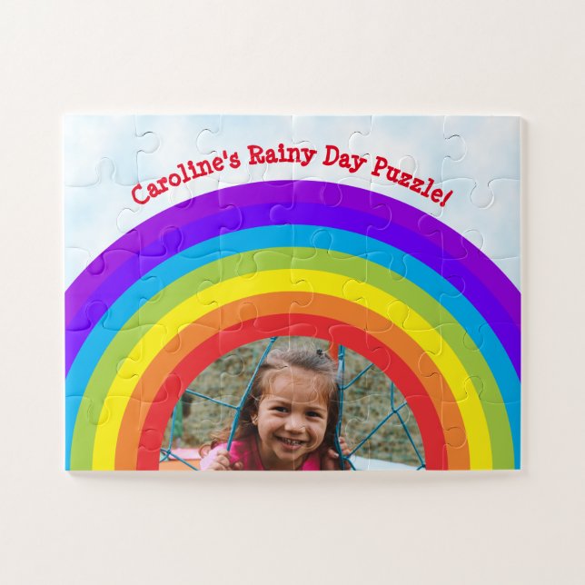 Cute Rainbow Rainy Day Stay at Home Kids Photo Jigsaw Puzzle (Horizontal)
