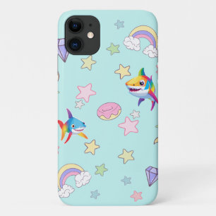 Cute rainbow shark birthday Star party Family kids iPhone 11 Case