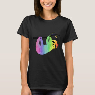 Cute Rainbow Sloth Lgbtq Silhouette Watercolor Yog T-Shirt