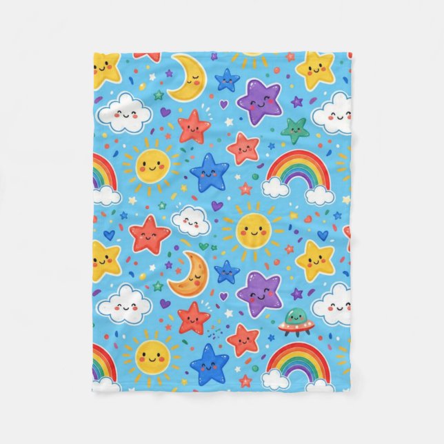Cute Rainbow Space Seamless Pattern Fleece Blanket (Front)