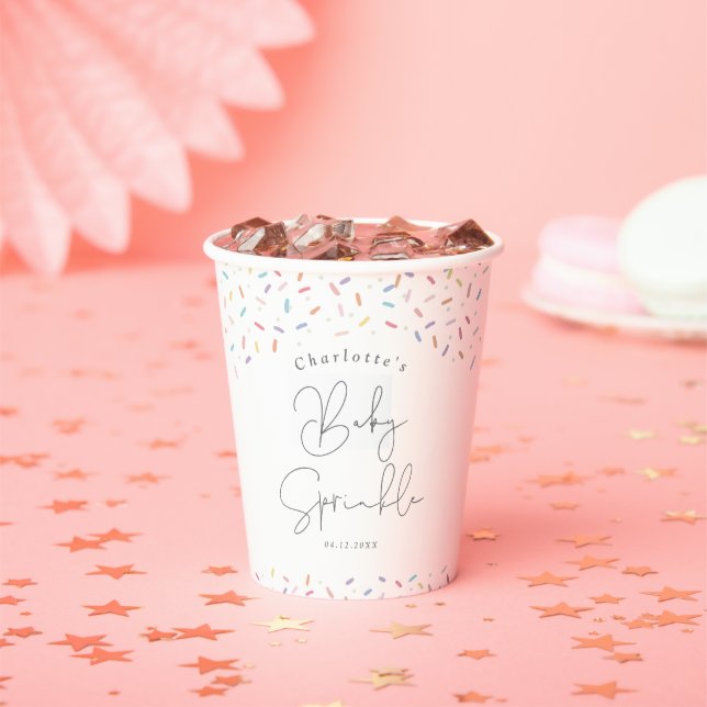 Cute Rainbow Sprinkles Baby Sprinkle Shower Paper Cups (Insitu)