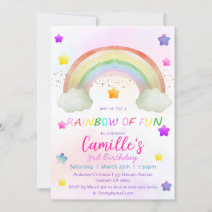 Cute rainbow star girl birthday  invitation