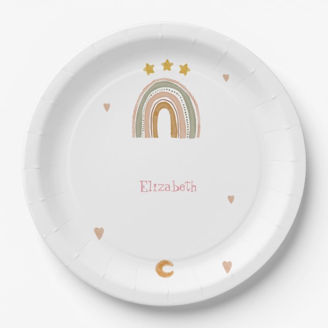 Cute Rainbow Stars Hearts   Paper Plate (Front)