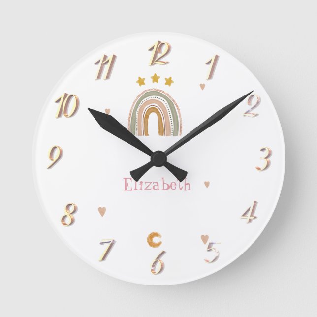 Cute Rainbow Stars Hearts  Round Clock (Front)